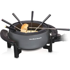 Hamilton Beach 3 Quart / 2.8 Liter 3QT Copper Electric Fondue Pot Set with Temperature Control, 6-Color Coded Forks, for Cheese, Chocolate, Hot Oil, Broth (86201)