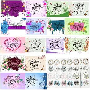 32 Thank You Cards with Envelopes Matching Stickers and Storage Box, 4 x 6 Inch Blank Thank You Greeting Cards Thank You Note for Graduation, Baby Shower, Wedding, Business, Mom, Father, Doctor, Teachers