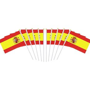10 عبوات من أعلام إسبانيا الإسبانية على عصا مقاس 5x8 بوصة، ديكورات وطنية، ديكور للفصل الدراسي، أعلام صغيرة صغيرة على العصي، ديكورات علم للحفلات.