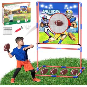VATOS Football Toss Target Games with 4 Inflatable Footballs - Indoor Outdoor Backyard Throwing Sport Toy for Kids, Football Passing Targets Party Game for Boys Girls and Family Fun Play