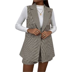 Floerns Women's Lapel Collar Office Vest Blazer Jacket and Shorts Two Piece Sets
