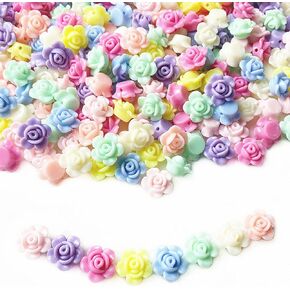 Jmassyang 600 Pieces Mixed Iridescent Candy Color Acrylic Rose Flowers Beads Colorful Flat Back Assorted Candy Color Loose Spacer Mixed for Jewelry Making Rainbow Bracelets Necklaces DIY Crafts