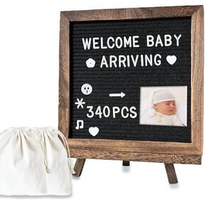 Felt Letter Board with 680 Letters, Numbers & Symbols, 16 x 12 inch, Changeable Message Board for Quotes, Farmhouse Decor Wall and Tabletop 2 Storage Bags, Dark brown frame with black board
