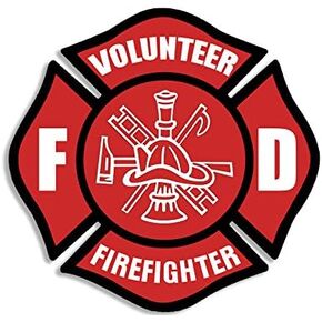 Red Volunteer Firefighter Maltese Cross Shaped Sticker (fire Fighter Fireman Serve)