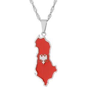 Fashion Stainless Steel Republic of Albania Map Flag Pendant Necklace