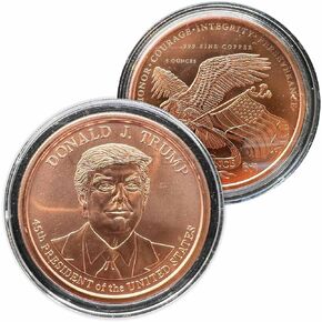 5 oz Copper President Trump round medal capsule display