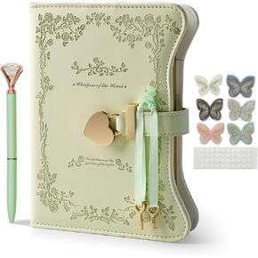 Diary with Lock and Key 360 Gold Edged Pages Journal Book B6 Secret Refillable Diary Notebook with Pen and Butterfly for Women (Pink)