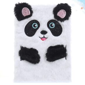 NUOBESTY Plush Notebook, Faux Fur Notebook for Kids, Panda Pattern Diary Journal Hardcover Notebook Writing Pad School Stationery White