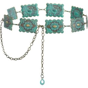 Metal Turquoises Belts Western Concho Belts for Women Cowgirl Waist Chain Belt for Dresses Jeans