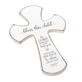 Lillian Rose Distressed White Bless This Child Nursery Cross,Off White