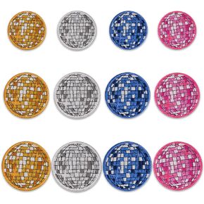 12 Pcs Disco Ball Iron on Patches for Hats,Music Party Bling Ball Embroidered Patch for Bags,Hat,T-Shirts,Jackets,Jeans,Vests Sewing Craft Decoration