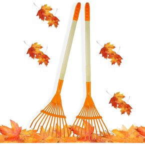 CHEERBANK 4Pcs Kid Rakes, 31" Child Size Plastic Lawn Rakes for Leaves Wooden Handle, Great Gardening Tools Gifts for Boys Girls Age 3 Year Old and Up
