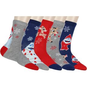 Rudolph The Red-Nosed Reindeer Women's Rudolph And Bumble Abominable Snowman Christmas Holiday Crew Socks 5 Pack