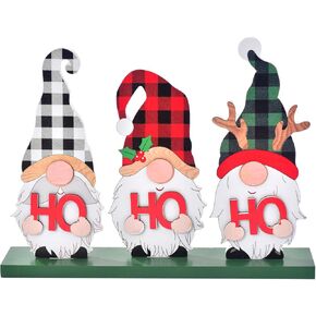 Christmas Decoration for Home, Rustic Wooden Merry Christmas Sign with Ho Ho Ho Gnomes, Tabletop Xmas Holiday Décor for Living Room, Dining Table, Mantel, Tiered Tray (HOHOHO)