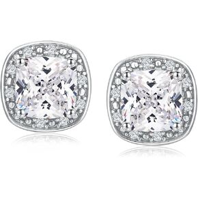 DAYBYDAY Birthstone Earrings for Women 925 Sterling Silver Halo Stud Earrings, Small Round/Cushion/Heart Gemstone Earrings Birthstone Jewelry