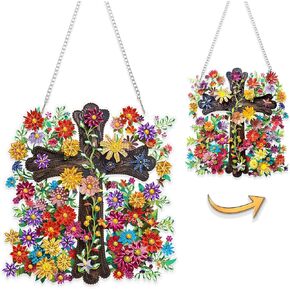 Eiflow 5D Diamond Art Hanging Ornament Cross Kit, 9.3x9.8inch Double Sided Diamonds Painting Pendant, DIY Gem Painting Acrylic Board Kit for Adults, Box Package in Saudi Arabia