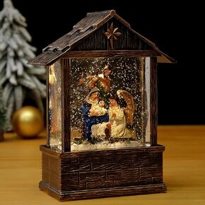 Christmas Snow Globe, 8 Inch Christmas Music Snow Globe Water Lantern, USB Powered & Battery, Holiday Decorations for Christmas Home, Living Room,Christmas Party Home Decorations (Jesus)