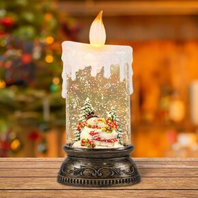 Wondise Rechargeable Musical Snow Globe Lantern with 6H Timer, Battery Operated USB Powered Lighted Snow Globe Lamp Spinning Water Swirling Glitters Holiday Decor-Winter House