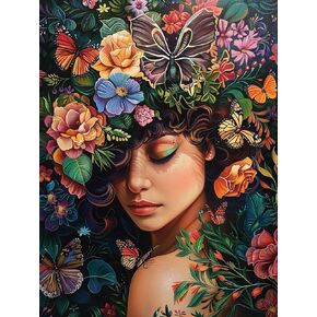 Yomiie 5D Diamond Art Kits for Adults, Woman Flower Diamond Painting Art DIY Full Round Drill Kits, Embroidery Rhinestone Diamond Crystal Craft Canvas Home Wall Decor 12x16 inch