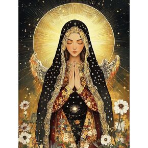 Yomiie 5D Diamond Art Kits for Adults, Woman Diamond Painting Art Virgin Mary DIY Full Round Drill Kits, Embroidery Rhinestone Diamond Crystal Craft Canvas Home Wall Decor 12x16 inch