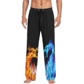 Men's Pajama Pants Blue Red Fiery Dragons Lounge Pants Super Soft Pajama Bottoms with Pockets