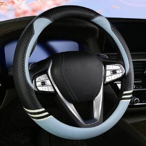 YUNZLAN Stylish Cute Cat Steering Wheel Cover for Women Girl,Leather Auto Car Steering Wheel Cover Universal Fit 15 Inch Car Interior Accessories (Black&Pink)