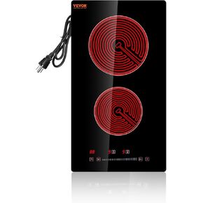 VEVOR LT2V-39 Built in Electric Stove Top Glass Radiant Cooktop with Touch Control, 12inch 2 burners/110V, Black