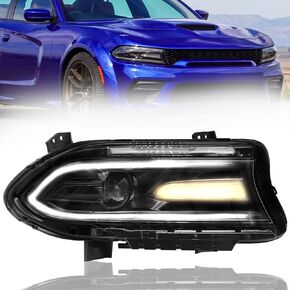 Halogen Type Headlight assembly Fit for 2015-2020 Dodge Charger, Projector Headlamps Assembly w/LED DRL, Driver and Passenger Side, Black House