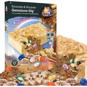 BBC Earth Excavate & Discover Gemstone Dig, Dig Up 9 Real Gemstones & Make Keychains, Rock Digging Excavation Kit, STEM Learning Kit, Kids Science Kit, Great 6 Year Old Boy Birthday Gift, Amazon Kids