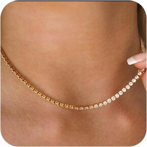 Tennis Necklaces for Women, 14K Gold/Silver Tennis Necklace for Women Cubic Zirconia Choker Necklace Rhinestone Necklace for Women Jewelry Gifts