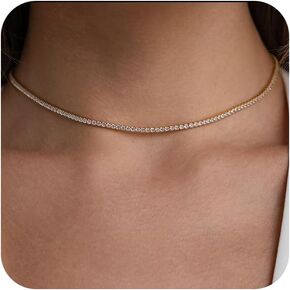 Tennis Necklaces for Women, 14K Gold/Silver Tennis Necklace for Women Cubic Zirconia Choker Necklace Rhinestone Necklace for Women Jewelry Gifts