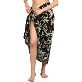 Women's Long Sarong Beach Wrap Cover Up Pure Cotton Printed Swimsuit Bikini Pareo Swimwear Dress - Free Size