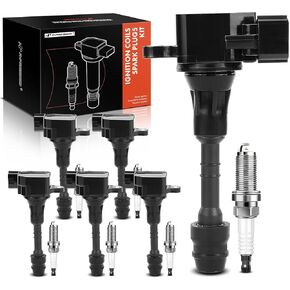 A-Premium Set of 6 Ignition Coil Pack and Iridium Spark Plugs Compatible with Infiniti G35 2003-2007, M35 2006-2008, FX35 2003-2008 & Nissan 350Z 2003-2006, 3.5L