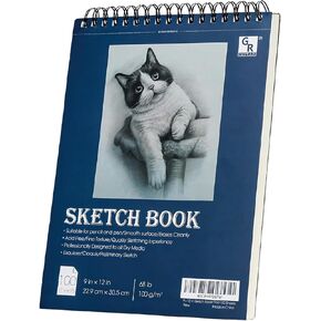 9 x 12 inches Sketch Book, Top Spiral Bound Sketch Pad, 1 Pack 100-Sheets (68lb/100gsm)