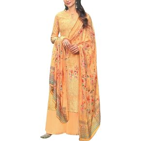 ladyline Chikan Embroidered Cotton Salwar Kameez Suit with Palazzo Pant Chiffon Dupatta