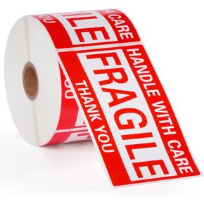 3 x 5 Inch Fragile Stickers Handle with Care 500 Permanent Adhesive Fragile Stickers for Shipping Moving Glass Fragile Labels (1 Roll, 500 Labels)
