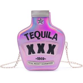 KUANG! Women Sparkling Bottle Shaped Shoulder Bags Elegant Laser Shinny Wine Shape Crossbody Purse Chain Handbags