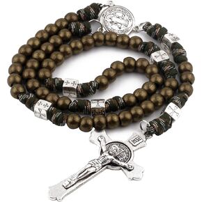 HanlinCC Saint Benedict Paracord Rosary Necklace Large and Heavy Metal Beads Durable Rugged Cord Catholic Rosary for Men