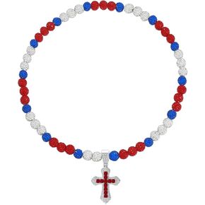 Ice Baseball Necklaces for Men Cross Pendant Necklaces Rhinestone Baseball Bead Necklace Bling Baseball Choker Necklace Discoball Necklace for Baseball Team Jewelry