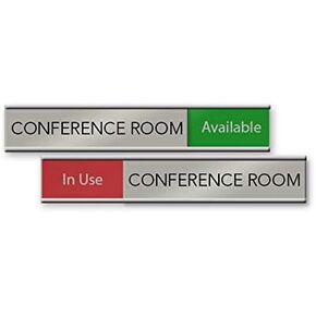 Quality Satin-Aluminum Conference Room Slider Signs - 6" x 1" - Made in the USA (Red/Green)