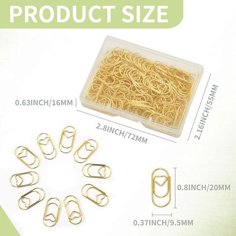 Premium Gold Paper Clips 100 Pcs, Heart Shapes, Fancy & Decorative Paperclips for Office, School, Wedding, Crafts, Cute Desk Organizers in Kuwait
