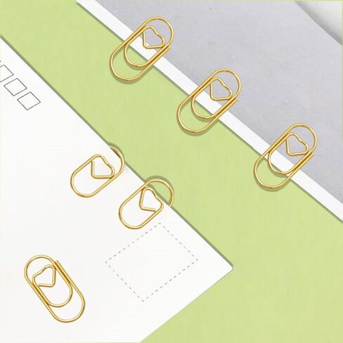 Premium Gold Paper Clips 100 Pcs, Heart Shapes, Fancy & Decorative Paperclips for Office, School, Wedding, Crafts, Cute Desk Organizers in Kuwait