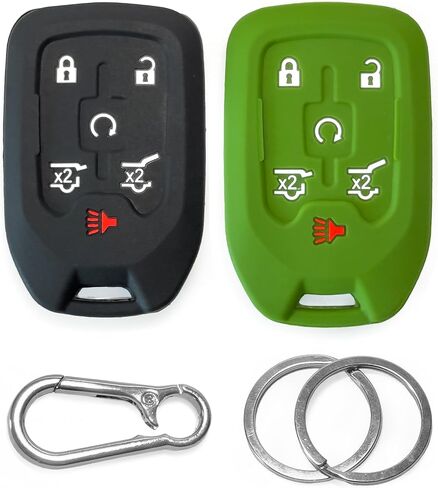2-Pack Click&Fit Silicone Key Fob Covers Compatible with Chevy Suburban 2015-2021 Tahoe 2014-21, GMC Yukon 2014-21 – Car Remote Key Shell Rubber case 6-Buttons, Black+Green in Saudi Arabia