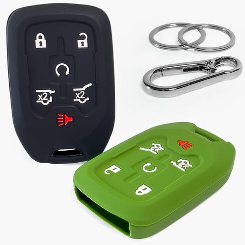2-Pack Click&Fit Silicone Key Fob Covers Compatible with Chevy Suburban 2015-2021 Tahoe 2014-21, GMC Yukon 2014-21 – Car Remote Key Shell Rubber case 6-Buttons, Black+Green in Saudi Arabia
