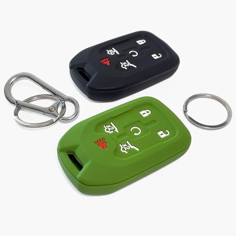 2-Pack Click&Fit Silicone Key Fob Covers Compatible with Chevy Suburban 2015-2021 Tahoe 2014-21, GMC Yukon 2014-21 – Car Remote Key Shell Rubber case 6-Buttons, Black+Green in Saudi Arabia