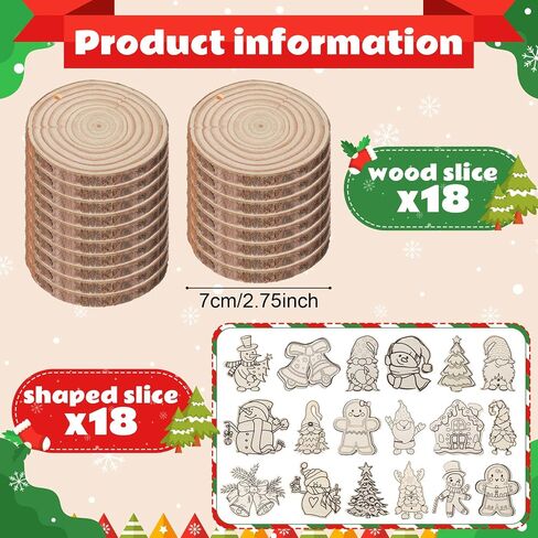 Outus 36 Pcs DIY Christmas Tree Ornaments Set Wooden Unfinished Christmas Crafts with Hole, Jute Twine, Acrylic Paint, Markers and Adhesive for Crafting Painting Christmas Hanging Decorations in Saudi Arabia