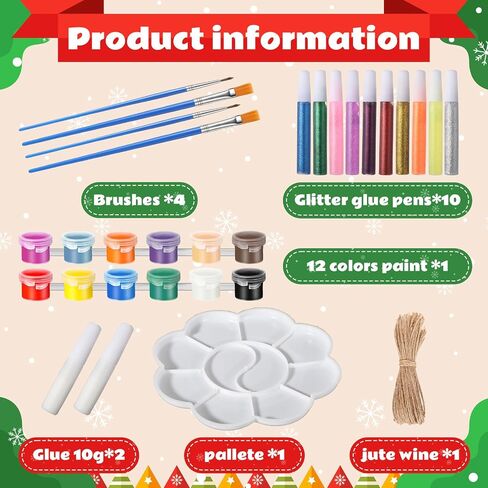 Outus 36 Pcs DIY Christmas Tree Ornaments Set Wooden Unfinished Christmas Crafts with Hole, Jute Twine, Acrylic Paint, Markers and Adhesive for Crafting Painting Christmas Hanging Decorations in Saudi Arabia