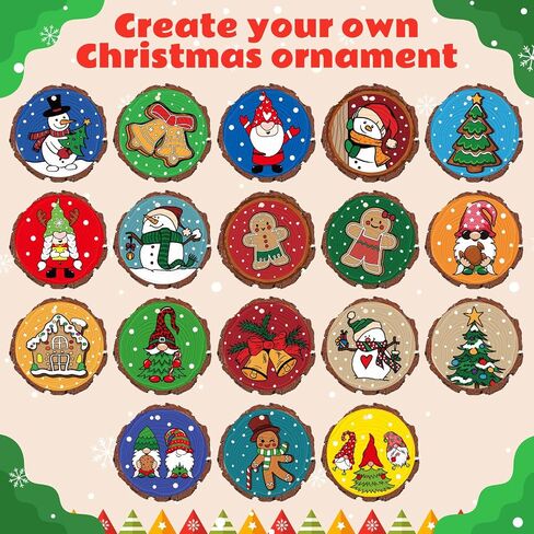 Outus 36 Pcs DIY Christmas Tree Ornaments Set Wooden Unfinished Christmas Crafts with Hole, Jute Twine, Acrylic Paint, Markers and Adhesive for Crafting Painting Christmas Hanging Decorations in Saudi Arabia