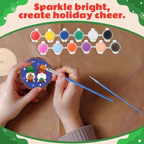 Outus 36 Pcs DIY Christmas Tree Ornaments Set Wooden Unfinished Christmas Crafts with Hole, Jute Twine, Acrylic Paint, Markers and Adhesive for Crafting Painting Christmas Hanging Decorations in Saudi Arabia