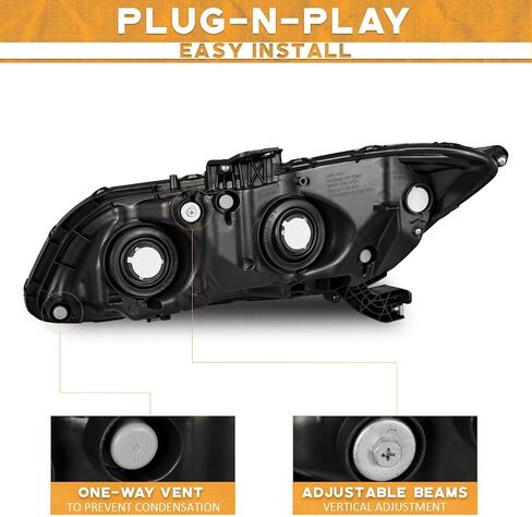 for 2012-2015 Honda Civic 4Dr Sedan Headlights for 12-13 Honda Civic 2Dr Coupe Pair Headlamp Chrome Housing Amber Reflector Left+Right Side (Does NOT Fit Hybrid or Hybrid-L Models) in Saudi Arabia